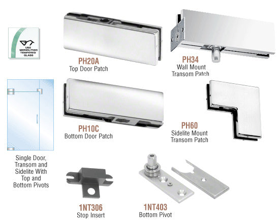 CRL North American Patch Door Kit for Use With Fixed Transom and One Sidelite - Without Lock