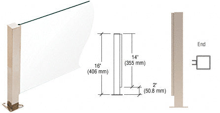 CRL 16" High 1-1/2" Square PP41 Plaza Series Counter/Partition End Post With Air Space