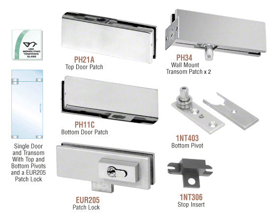 CRL European Patch Door Kit for Use with Fixed Transom - With Lock