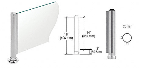 CRL Brushed Stainless 16" Round PP03 Elegant Series Counter/Partition Corner Post With Air Space