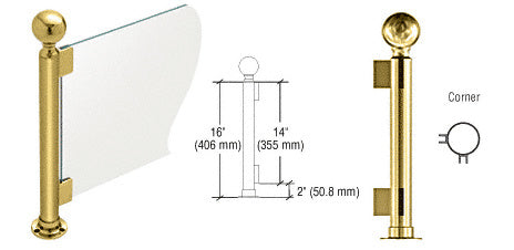CRL 16" High 2" Round PP05 Elegant Series Counter/Partition Corner Post with Air Space
