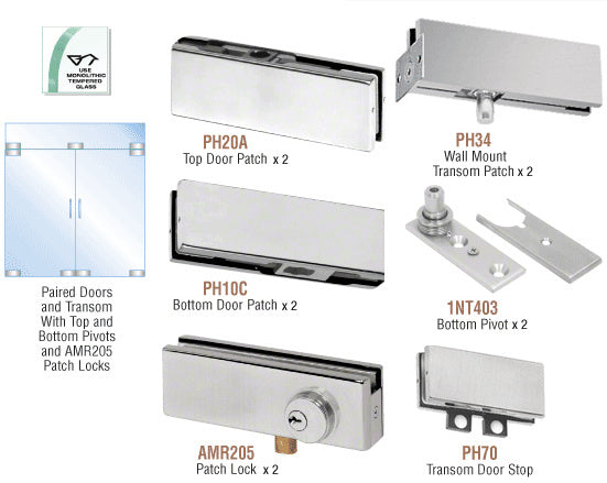 CRL North American Patch Door Kit for Double Doors for Use with Fixed Transom - With Lock