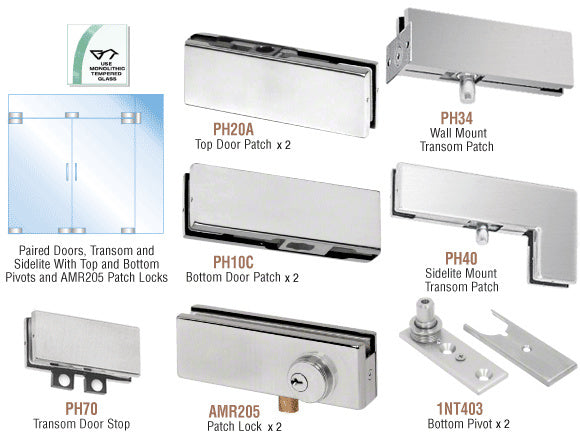 CRL North American Patch Door Kit for Double Doors for Use with Fixed Transom and One Sidelite - With Lock