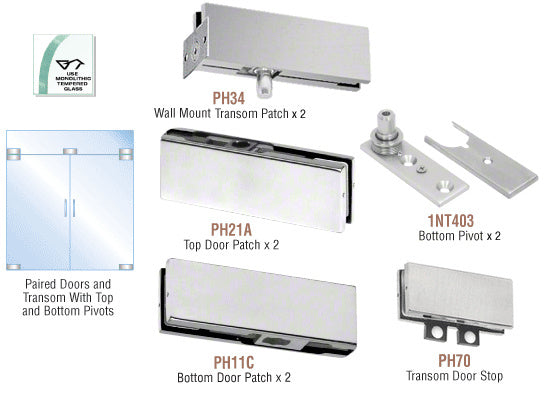CRL European Patch Door Kit for Double Doors for Use with Fixed Transom - Without Lock