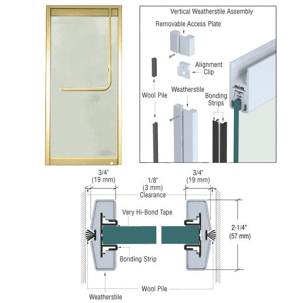 CRL Vertical Weatherstile Kits for 3/4" Glass Single Doors