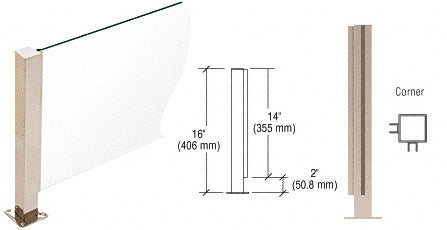 CRL  16" High 1-1/2" Square PP41 Plaza Series Counter/Partition Corner Post With Air Space