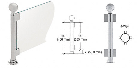 CRL Brushed Stainless 16" Round PP04 Elegant Series Counter/Partition 4-Way Post with Air Space