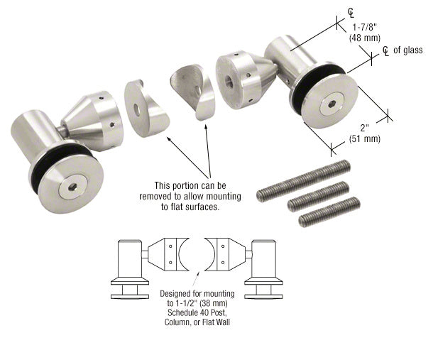 CRL Double Arm Fixed Fitting Set for 1/2" Glass