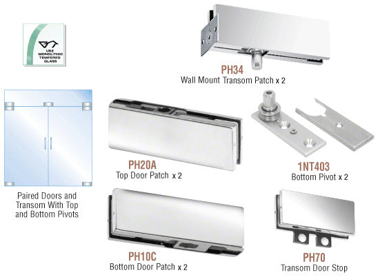 CRL North American Patch Door Kit for Double Doors for Use with Fixed Transom - Without Lock