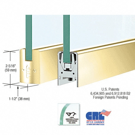 CRL 3/8" Glass Low Profile Square Door Rail Without Lock - 8" Patch