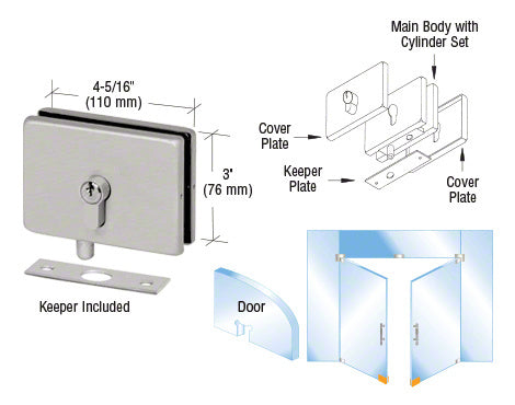 CRL EUR Series Glass Mounted Patch Lock With Keeper Plate