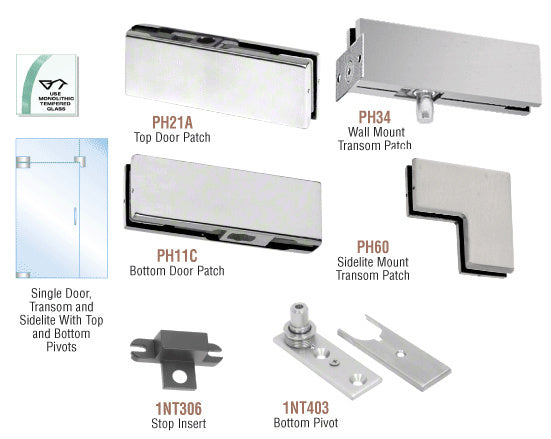CRL European Patch Door Kit for Use with Fixed Transom and One Sidelite - Without Lock