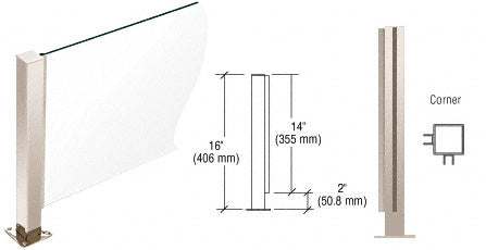 CRL  16" High 1-1/2" Square PP41 Plaza Series Counter/Partition Corner Post With Air Space