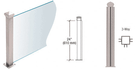 CRL Brushed Stainless 24" High 1-1/2" Square PP44 Plaza Series Counter/Partition 3-Way Post