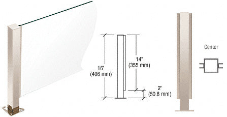 CRL 16" High 1-1/2" Square PP41 Plaza Series Counter/Partition Center Post With Air Space