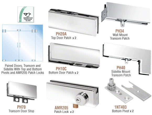 CRL North American Patch Door Kit for Double Doors for Use with Fixed Transom and One Sidelite - With Lock