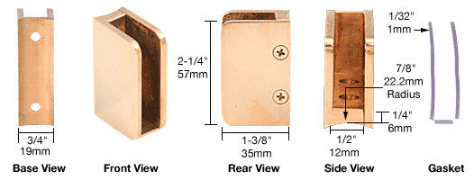 CRL 3/8" Closed Bottom Left Hand Radius Base Glass Clip