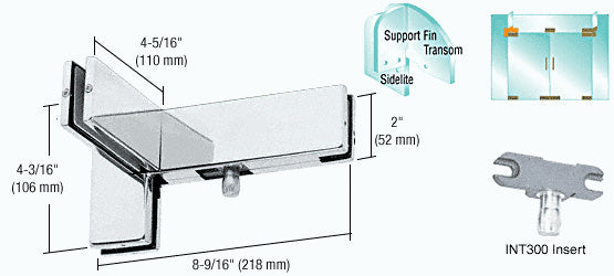 CRL Right Hand Sidelite Transom Patch with Support Fin Bracket and 1NT300 Insert