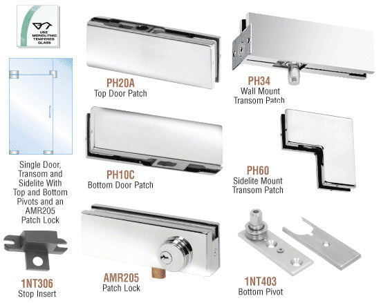 CRL North American Patch Door Kit for Use With Fixed Transom and One Sidelite - Without Lock