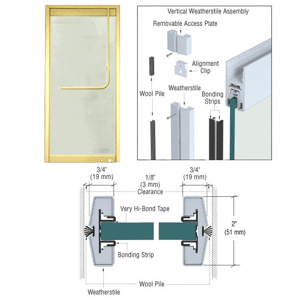 CRL Vertical Weatherstile Kits for 1/2" Glass Single Doors