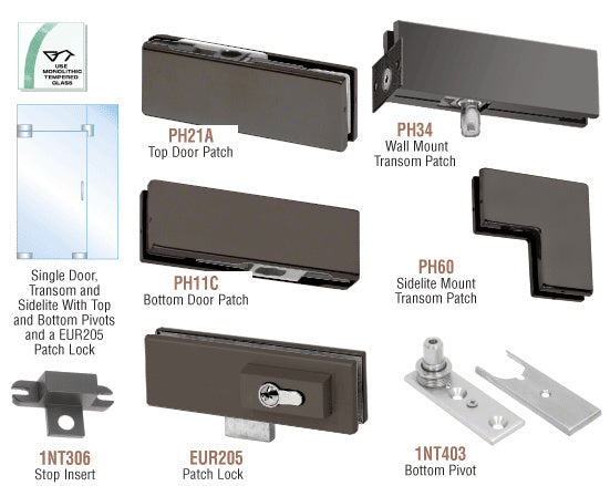 CRL European Patch Door Kit for Use with Fixed Transom and One Sidelite - With Lock