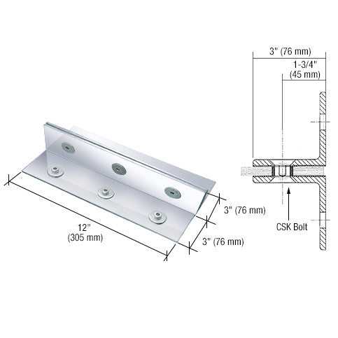 CRL 316 12" Fin Top/Bottom Shoe Fitting for 3/4" Glass