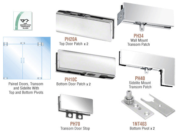 CRL North American Patch Door Kit for Double Doors for Use with Fixed Transom and One Sidelite - Without Lock