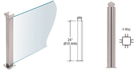 CRL Brushed Stainless 24" High 1-1/2" Square PP44 Plaza Series Counter/Partition 4-Way Post