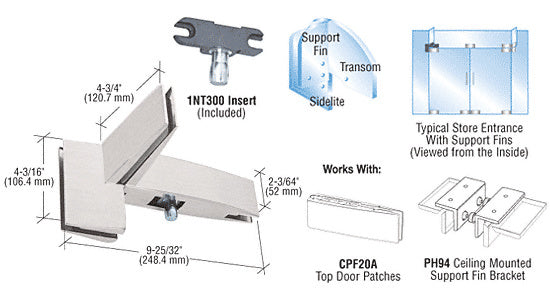 CRL Curved Right Hand Sidelite Transom Patch With Support Fin Bracket and 1NT300 Insert *DISCONTINUED*