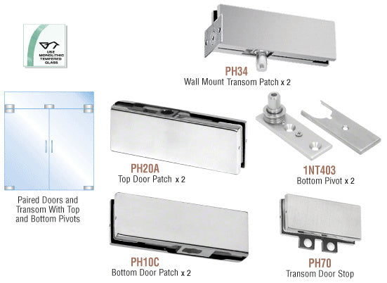 CRL North American Patch Door Kit for Double Doors for Use with Fixed Transom - Without Lock