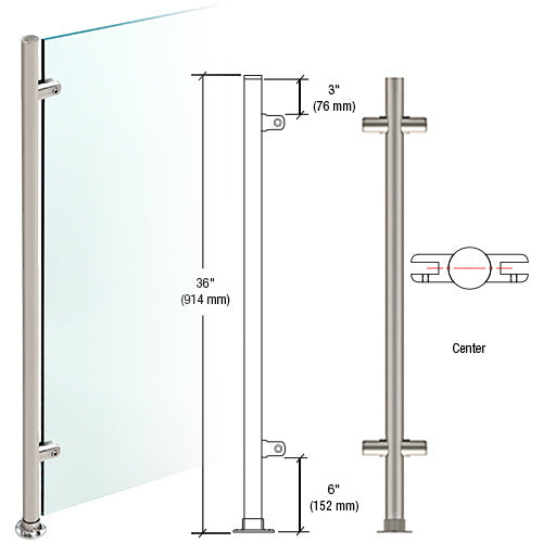 CRL Brushed Stainless 36" High 1" Round Slimline Series Straight Front Counter/Partition Center Post