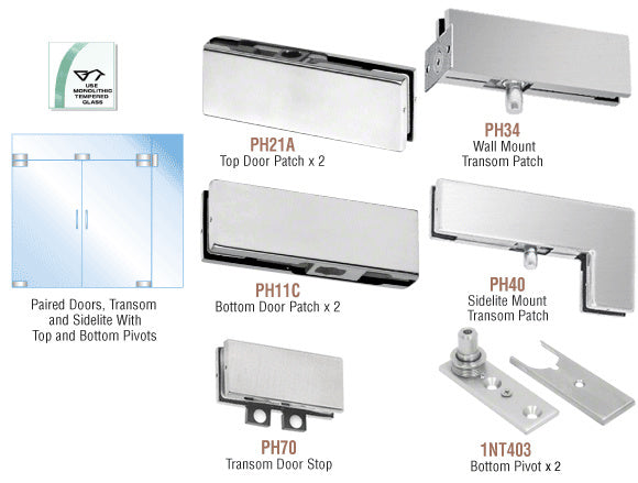 CRL European Patch Door Kit for Double Doors for Use with Fixed Transom and One Sidelite - Without Lock