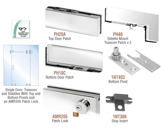 CRL North American Patch Door Kit for Use with Fixed Transom and Two Sidelites - With Lock