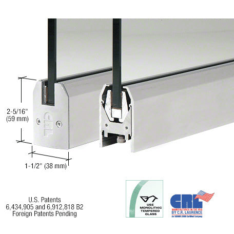 CRL 3/8" Glass Low Profile Tapered Door Rail Without Lock - 8" Patch