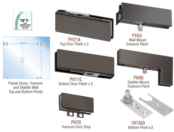 CRL European Patch Door Kit for Double Doors for Use with Fixed Transom and One Sidelite - Without Lock