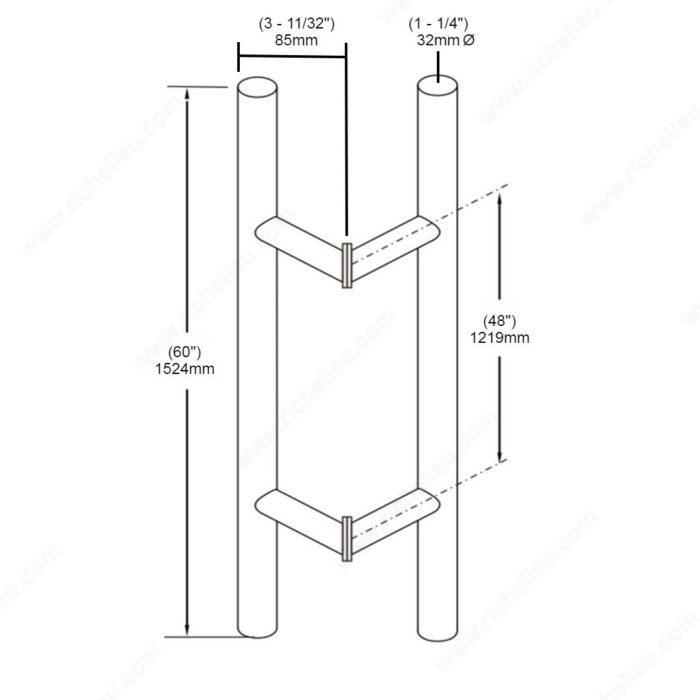 Offset Back-to-Back Round Ladder Handle with Round Mounting Rods