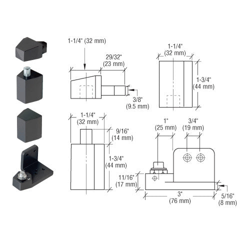 CRL Jackson® Right Hand 3/4" Offset Pivot Hinge Set - Flush with Frame Face