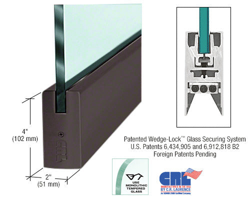 CRL 4" Square Door Rail Without Lock - 35-3/4" Length - DR4SDU12S