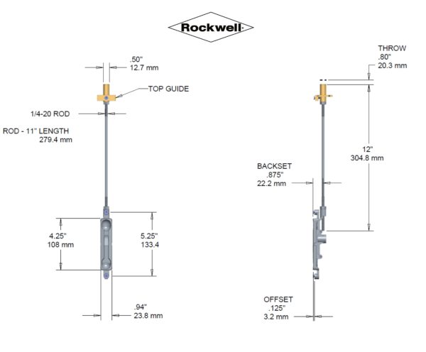 Flush Bolt – 1/8″ Backset, 10″ Rod