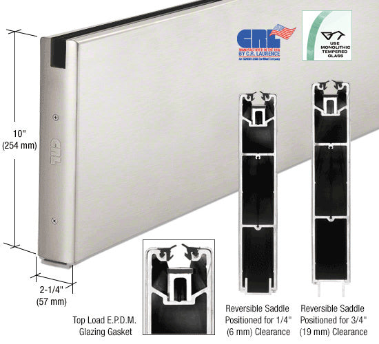 CRL Powder Coat 10" x 120" Length Square Sidelite Rail for 5/8" or 3/4" Glass