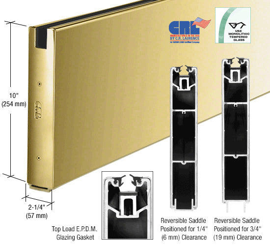 CRL Powder Coat 10" x 120" Length Square Sidelite Rail for 5/8" or 3/4" Glass