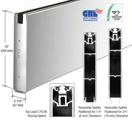 CRL Powder Coat 10" x 120" Length Square Sidelite Rail for 5/8" or 3/4" Glass