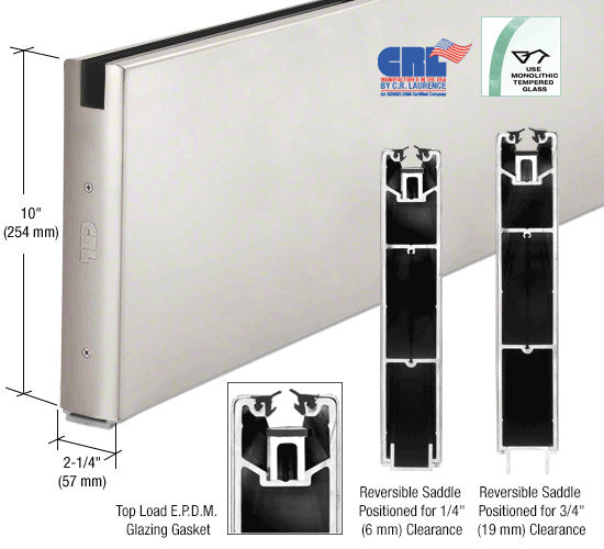 CRL Powder Coat 10" x 240" Length Square Sidelite Rail for 5/8" or 3/4" Glass