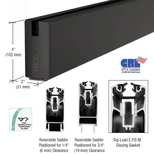 CRL Powder Coat 4" x 240" Length Square Sidelite Rail