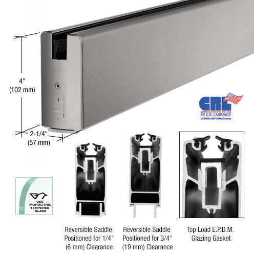 CRL 4" x 120" Length Square Sidelite Rails for 3/4" Glass