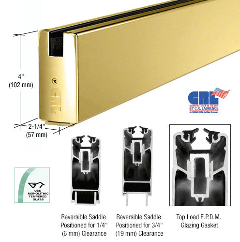 CRL 4" x 120" Length Square Sidelite Rails for 3/4" Glass