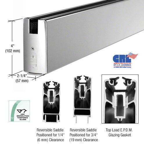 CRL 4" x 120" Length Square Sidelite Rails for 3/4" Glass