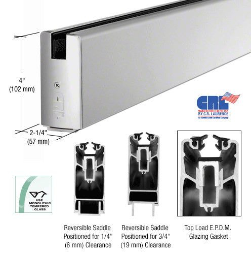 CRL Coat 4" x 240" Square Sidelite Rail for 3/4" Glass