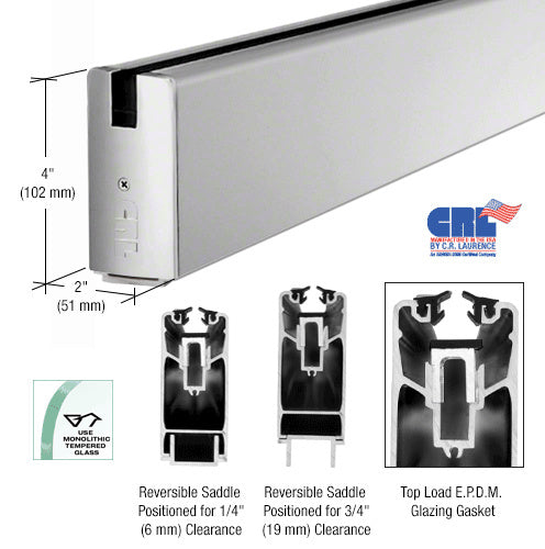 CRL Powder Coat 4" x 240" Length Square Sidelite Rail