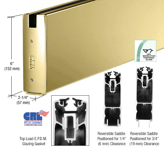 CRL Powder Coat 6" Square Sidelite Rails for 3/4" Glass 120" Length
